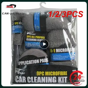 1/2/3PCS Комплекти за почистване на автомивки Микрофибър Авто детайлиране Инструменти за пране Кърпи Руж гъба за измиване ръкавица полски апликатор за грижа