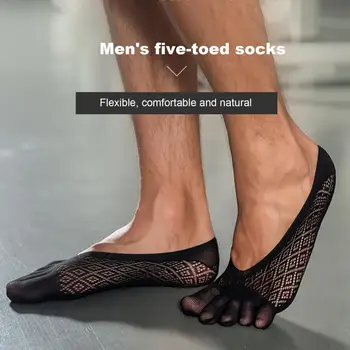 1 чифт меки високо еластични мъжки чорапи за пръсти дишаща пот абсорбция атлетичен бягане пет пръста чорапи невидими ниско нарязани чорапи
