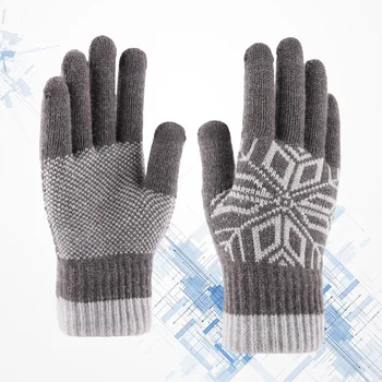 1 чифт сгъстяване на екрана докосване ръкавици трикотажни топли ръкавици ветроупорни зимни ръкавици за външни мъже (сиво)