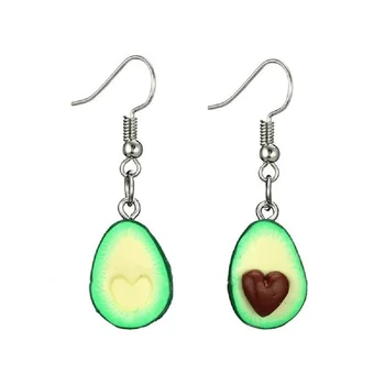 1 чифт творчески дизайн зелен миниатюрен авокадо жени виси обеци асиметрични двойка здравословна храна смешно любовник тенденция подарък