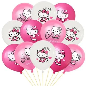 10/12pcs 12inch розова котка латекс балони Hello Kitty главата принцеса момиче лък балони честит рожден ден бебе душ парти декорация