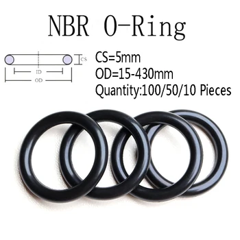 10/50/100 броя NBR каучук O пръстен CS 5mm автомобилно уплътнение черно О-пръстен масло уплътнително уплътнение OD 15-430mm