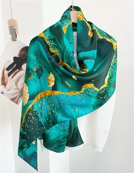 100% истински копринени шалове жени отпечатани копринени шалове и обвивки за дами четири сезона естествен копринен шал Foulard Femme