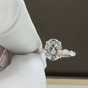 100% истинско бяло злато 18K овален Moissanite диамантен пръстен жени 1CT 2CT ярко рязане булчински да бъдат ангажирани предложи луксозни бижута