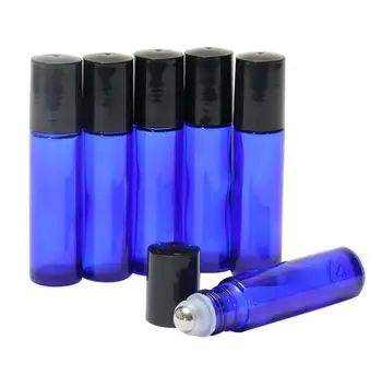10ml Синя дебела стъклена ролка на етерични масла Бутилка Ароматерапия + Метална ролкова топка 1000PCS / LOT SN546
