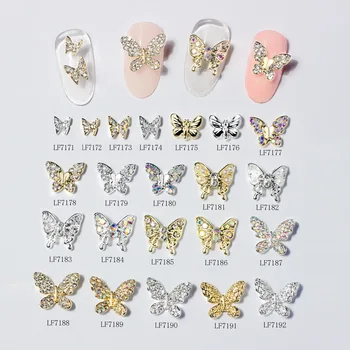 10Pcs злато/сребро мулти-дизайни нокти изкуство бижута сексапил пеперуда кристал кристали 3D пеперуда форма сплав нокти аксесоари