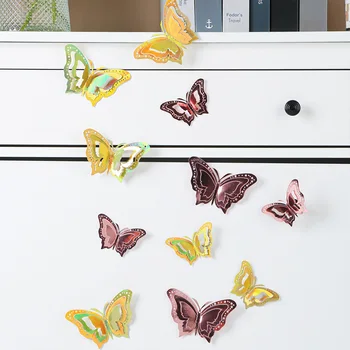 12Pcs/Set градиент 3D пеперуди кухи пластове пеперуда стена стикери спалня хол дома декор апликация сватба декор