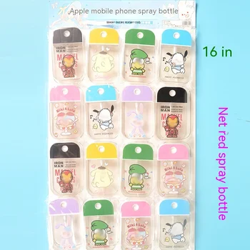 16pcs чанта Sanrio карта спрей бутилка Kawaii Pachacco Purin пластмасов спрей бутилка за носене на козметична проба бутилка момиче подарък