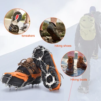 19 Зъби туристически обувки обувка против хлъзгане лед сняг обувки с дръжки верига шип неръждаема стомана унисекс ходене туризъм аксесоари