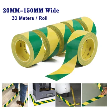 1Roll зелено-жълт 30Meters многоцветна бариерна лента PVC етаж склад Аварийна маркировка Предупредителна лента за безопасност Самозалепващи ленти
