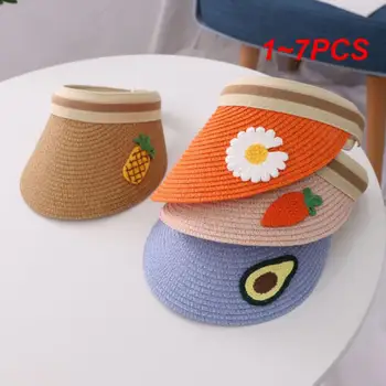1~7PCS цветове 2-4Y детска лятна шапка малка маргаритка плодове етикетирани сламена шапка мека празна отгоре големи стрехи слънчева шапка за бебета деца