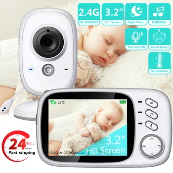 2.4G безжичен видео бебешки монитор с 3.2 инчов LCD двупосочен аудио нощно виждане наблюдение охранителна камера детегледачка 8 приспивни песни