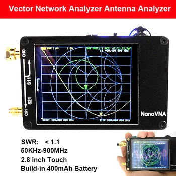  2.8 инчов LCD NanoVNA векторен мрежов анализатор комплект MF HF VHF UHF 50KHz-900MHz антенен анализатор Вградена батерия + USB Type-C кабел
