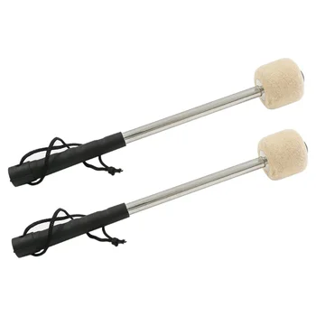 2 бр. 12.5Inch бас стоманени барабанни чукове, филцови барабанни пръчки с дръжка от неръждаема стомана, анти-барабанни чукове