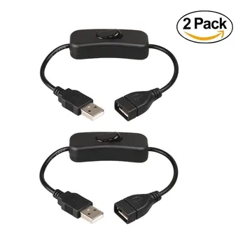 2 пакет от мъжки към женски USB кабел с превключвател за включване / изключване, удължителен USB кабел за LED лента низ