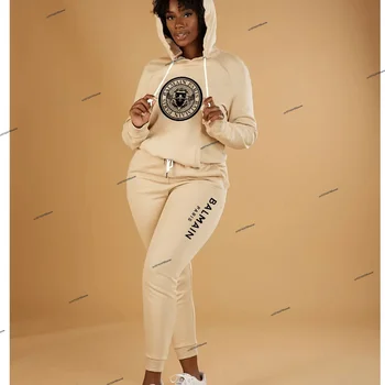 2023 Жените Activewear луксозни печатни плътен цвят две части сива врана и панталони костюм комплект Y2K ново облекло плюс размер дамско облекло