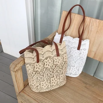 2023 Лято Нова корейска дантела Mori Красива чанта с едно рамо Дамска чанта с голям капацитет Кофа за пазаруване Модни чанти 