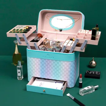 2023 Нов козметичен калъф Козметична чанта с голям капацитет Куфар за пътуване Многослойна козметична кутия за съхранение