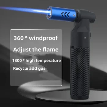 2023 Нова запалка със син пламък прав бутан Метална външна ветроупорна турбинна горелка Силен пожарен газ Кухненско барбекю заваряване