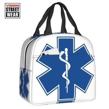 2023 Нова звезда на живота Emt изолирани обяд голяма пазарска чанта Blue медицински символ Resuable термичен охладител Bento Box Деца Училище Деца