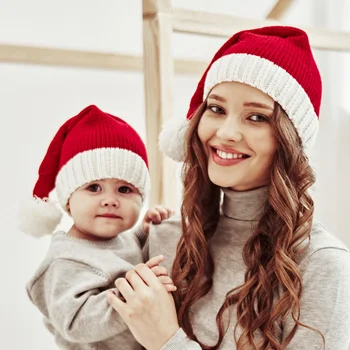 2023 Плетена коледна шапка Сладък помпон Възрастен дете Мека шапка Санта Кап Новогодишно парти Детски подарък Navidad Natal Noel декорация