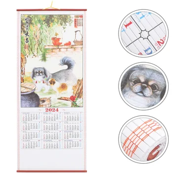2024 Китайски стенни календари за превъртане Година Драконовият календар Лунна годишна имитация Ратан свитък календар пролетен фестивал
