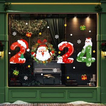 2024 Нова година стикери Коледа прозорец стикер Весела коледна украса за дома 2023 Navidad Decals Коледа парти декор Noel