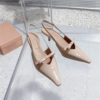 2024 Нови летни ежедневни сандали Модни обувки със заострени пръсти Дамски обувки Кратки дамски обувки от естествена кожа Chaussure Femme Размер 35-40