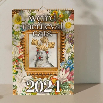 2024 Странен календар на котките с котешки снимки Декоративен календар за планиране на котки Висящ 28x22cm шега подарък за любителите на котки