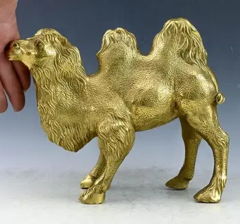 21см Чиста мед Фън Шуй камила събира богатство двоен връх бронз домашни занаяти орнаменти