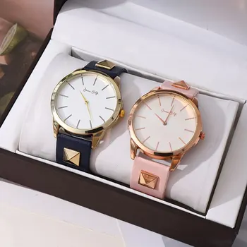 2PCS Нова мода прости любовници комплект часовници луксозни мъже жени кожа кварцов часовник за мъже бизнес случайни ръчен часовник