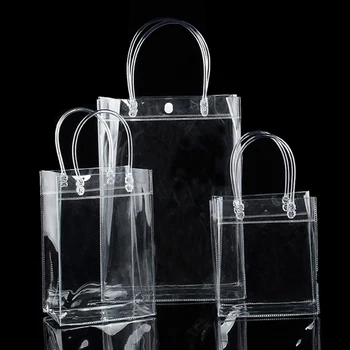 3 Размери Ясна пазарска водоустойчива чанта PVC прозрачна пазарска чанта Чанти за съхранение на пътувания Козметична чанта с Snap чанта за подаръци Чанта за подаръци