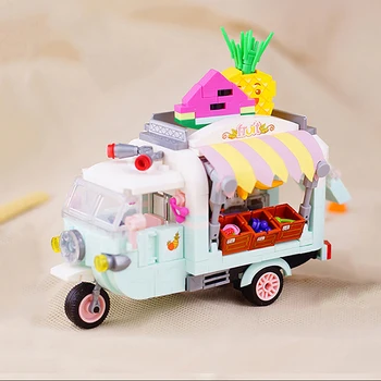 3D модел DIY мини блокове тухли сграда превозно средство свят плодове кола храна камион ананас диня играчки за деца