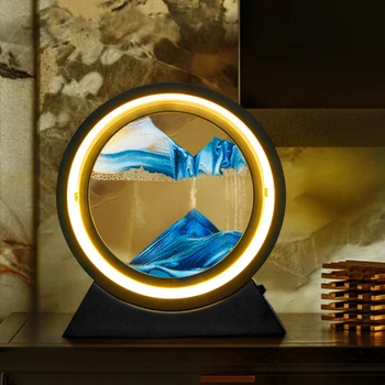 3D пясъчен часовник LED лампа Плаващи пясъци Движещи се въртящи се изкуства пясъчна сцена Динамична декорация на хола Аксесоари Модерен подарък за домашен декор