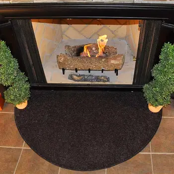4' Полукръгъл полиестерен килим за камина - черен