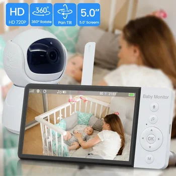 5.0 инчов безжичен видео бебешки монитор 5000mAh батерия IPS екран с бавачка PTZ камера 2-посочно аудио VOX приспивна песен