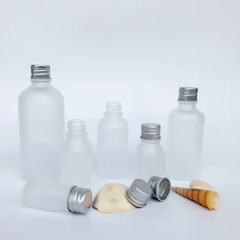 5Pcs 5ml -l 100ml матирано бяло етерично масло бутилки със сребърна алуминиева капачка на винт, многократна стъклена елитна бутилка течност