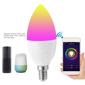 5w E12 E14 работи с Alexa Home Smart Candle Bulb Smart Home Led Bulb 3.0 Voice Control Tuya Rgbcw