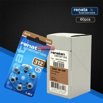  60pcs / 10pack Renata цинкови въздушни батерии размер 312 P312 PR41 слухови апарати батерия