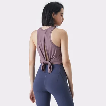 All Tied Up Loose Sleeveless Yoga Shirts Logo Woman Cute Open Back Running Tank Tops Training Vest Gym Clothing Fitness Clothes