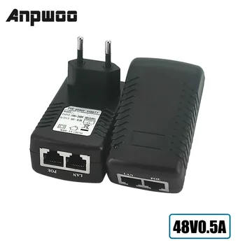  ANPWOO 24V1A POE инжектор Ethernet CCTV захранващ адаптер 15.4W, POE pin4 / 5 (+), съвместим с IEEE802.3af за IP камери за видеонаблюдение