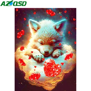 AZQSD 5d диамантена живопис вълк животински мозайка 30x40cm диамантена бродерия продажба сърце любов занаяти начало декор кристали