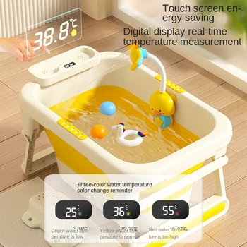 Baby Intelligent Temperature Sensing Bath Bucket Double layer Extra Thick Newborn Foldable Touch Screen