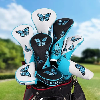 Butterfly Golf Club Head Covers#1 #3 #5 Дървен шофьор Fairway Woods Cover PU Putter Head Covers Set Protector Голф аксесоари