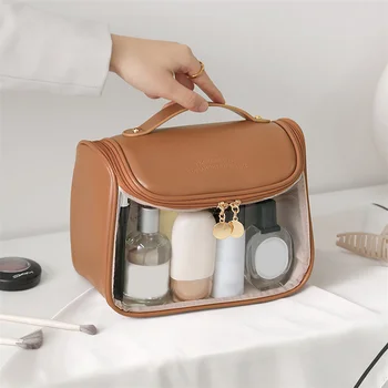 Clear грим чанта за жени висящи пътуване тоалетни козметични голям капацитет водоустойчив цип организатор грим торбичка