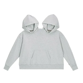Creative Couple Double Hoodie Intimate Loose Solid Color Autumn Winter Fleece Hooded Sweatshirt Lovers Connection Clothes Black