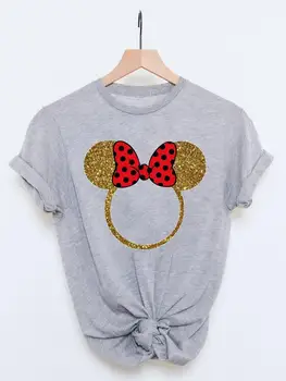Disney Bow Ear Trend 90s Summer Fashion Print Clothing Tee Shirt Мики Маус жени карикатура къс ръкав графични тениски
