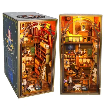 DIY дървена книга Nook рафт вмъкване комплект миниатюрни строителни комплекти магическа къща етажерка с светлина Bookends приятели възрастни подаръци