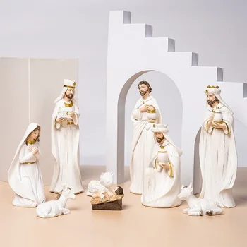 DIY Коледа Исус Рождество сцена фигури християнски декор ясла фигурки набор смола статуя орнамент за католическата църква