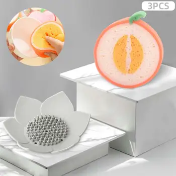 Drain сапун кутия скраб подложка гъба сапун съхранение плодове почистване топки и гъби творчески баня гъба за баня Lotus сапун кутия